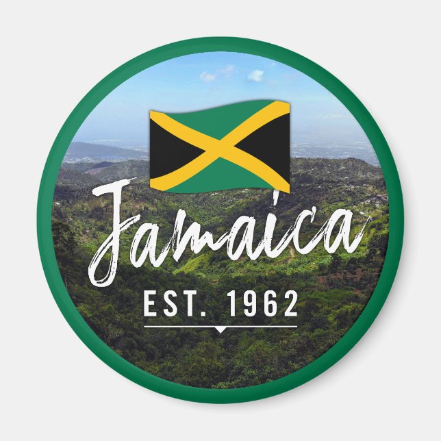 "Jamaica Est. 1962" Blue Mountains With Flag Magnet (Front)