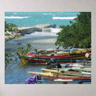 Jamaica Fishing Boats Negril River Photograph Poster
