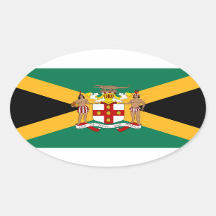 Jamaica Flag/ Coat of Arms Oval Sticker