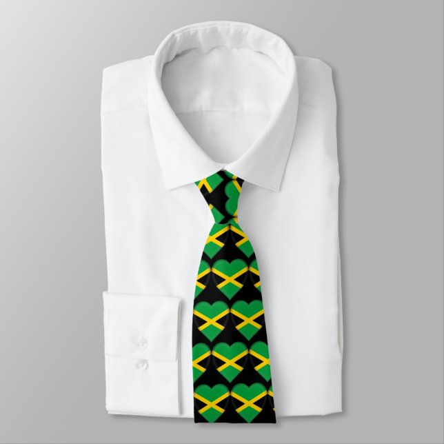 Jamaica Flag Colours Hearts Pattern Tie (Tied)