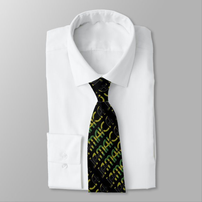 Jamaica Flag Colours Typography Pattern Tie (Tied)