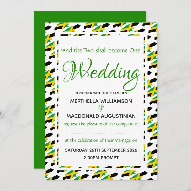 JAMAICA Flag Custom Wedding Celebration Scripture Invitation (Front/Back)
