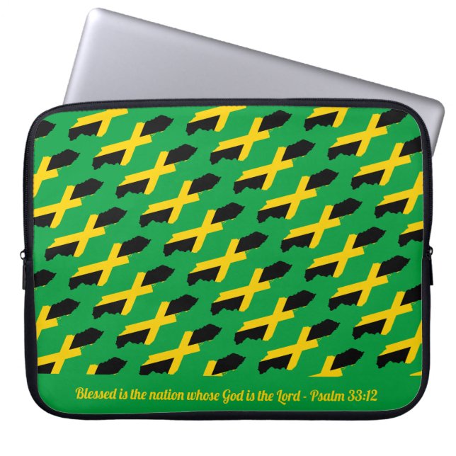 JAMAICA FLAG Customisable Scripture GREEN Laptop Sleeve (Front)