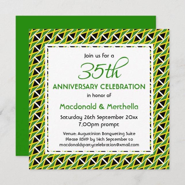 JAMAICA FLAG Customised Anniversary Celebration Invitation (Front/Back)