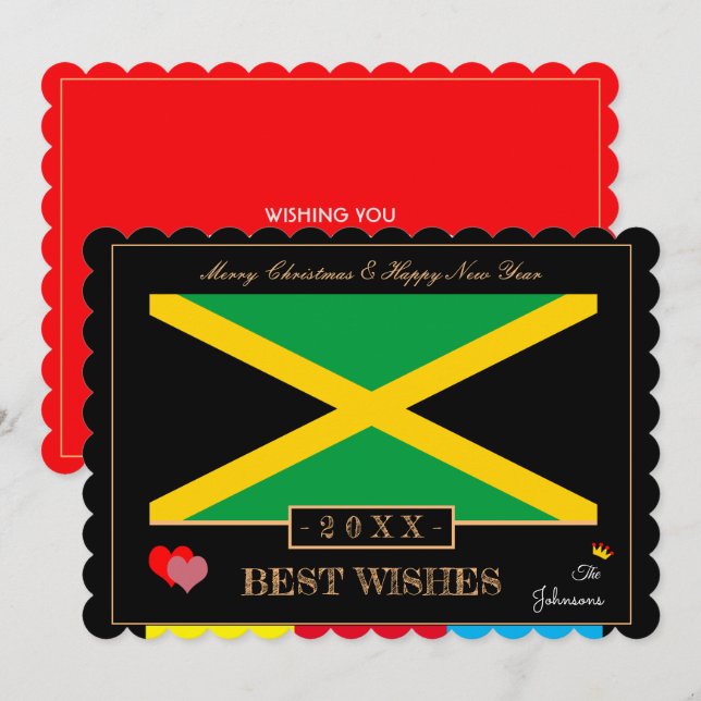Jamaica Flag & Happy New Year/Best Wishes Card Art (Front/Back)