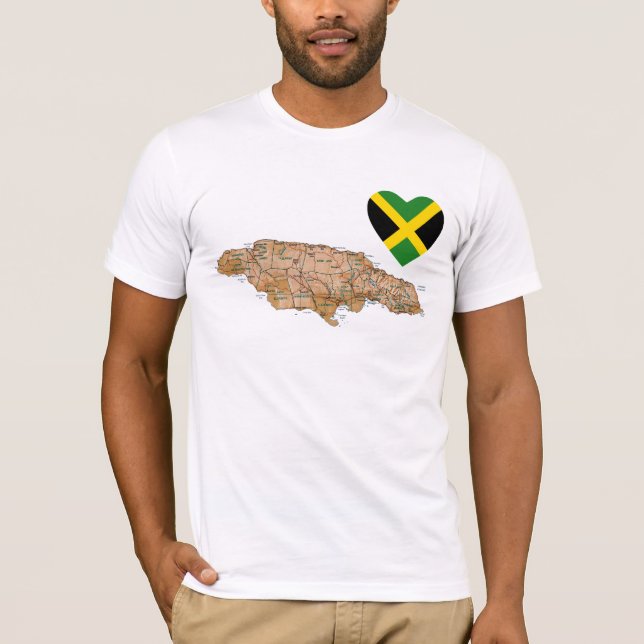 Jamaica Flag Heart and Map T-Shirt (Front)