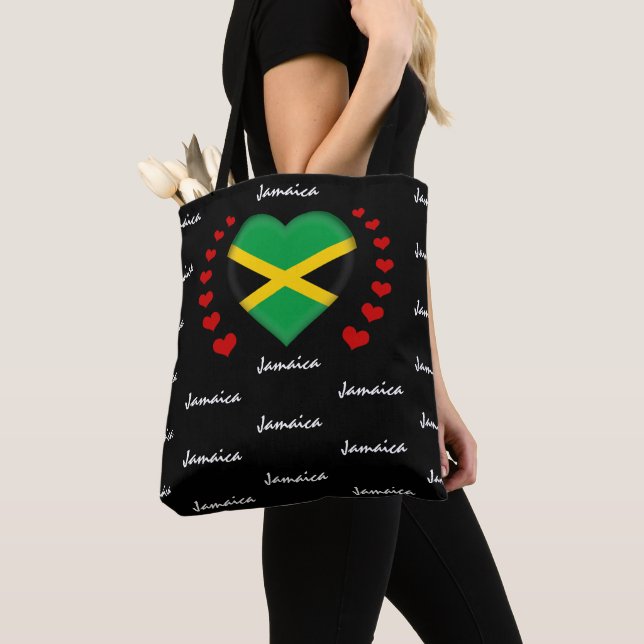 Jamaica Flag & Heart, Jamaican Flag fashion /sport Tote Bag (Close Up)