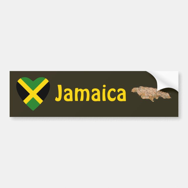 Jamaica Flag Heart + Map Bumper Sticker (Front)