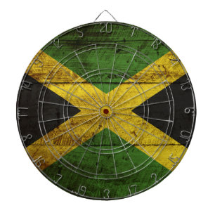 Jamaica Flag on Old Wood Grain Dartboard