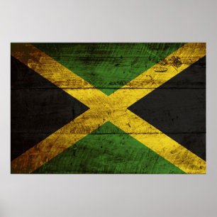 Jamaica Flag on Old Wood Grain Poster