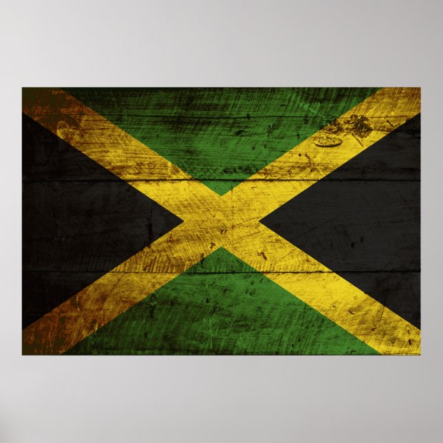 Jamaica Flag on Old Wood Grain Poster (Front)