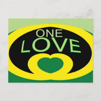 Jamaica flag one love heart design postcard