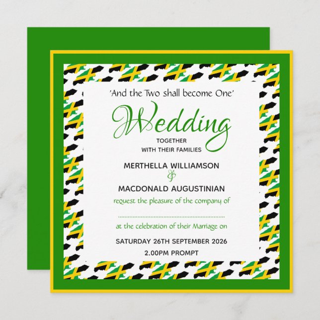 JAMAICA FLAG Patriotic Custom Wedding Invitation (Front/Back)