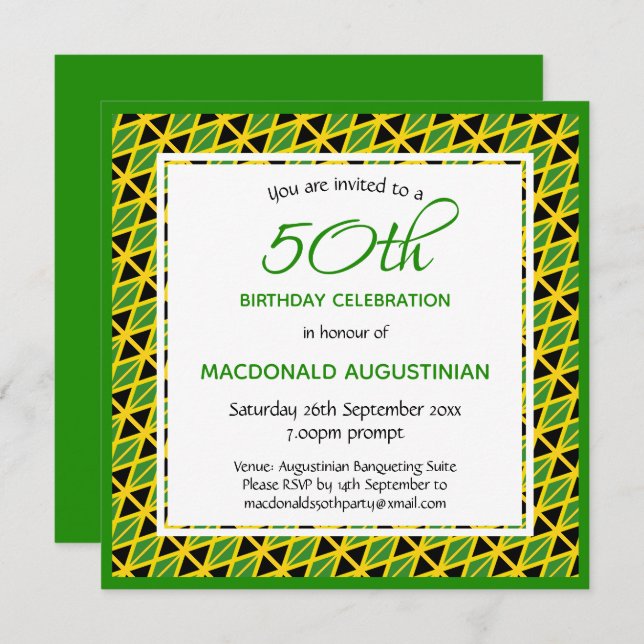 JAMAICA FLAG Personalised 50th Birthday Invitation (Front/Back)