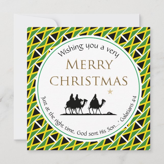 JAMAICA FLAG Three Wise Men Jamaican Christmas Holiday Card (Front)