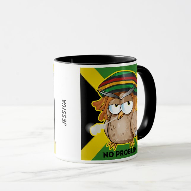  Jamaica Funny Rasta Smoking Owl Customisable Name Mug (Front Right)