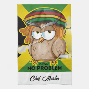 Jamaica Funny Rasta Smoking Owl Customisable Tea Towel