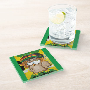 Jamaica Funny Rasta Smoking Owl  Glass Coaster