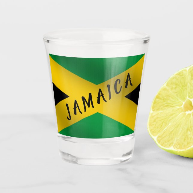Jamaica Green Black & Gold Jamaican Flag  Shot Glass (Front)