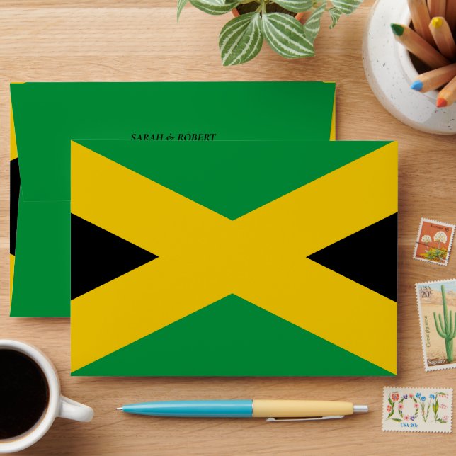 Jamaica Green Black & Gold Jamaican Flag Wedding Envelope (Desk)