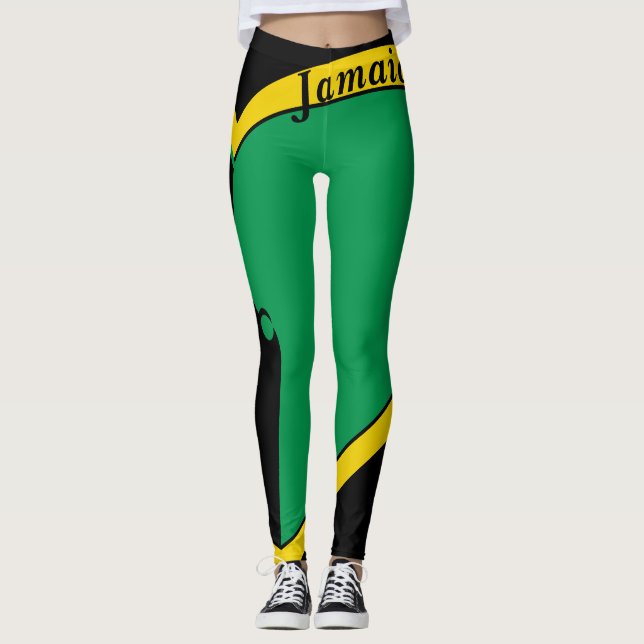 Jamaica Green, Gold & Black Flag Leggings (Front)