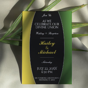 Jamaica Green & Gold Caribbean Elegant Wedding Invitation
