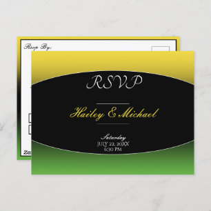 Jamaica Green Gold Caribbean Elegant Wedding RSVP Postcard