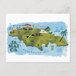 Jamaica Illustrated Map Postcard
