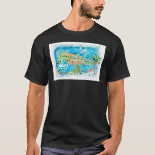Jamaica Illustrated Travel Map with Roads and High T-Shirt