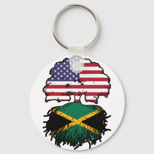 Jamaica Jamaican American USA Tree Roots Flag Key Ring