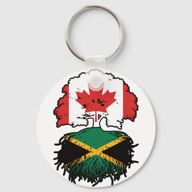Jamaica Jamaican Canadian Canada Tree Roots Flag Key Ring (Front)