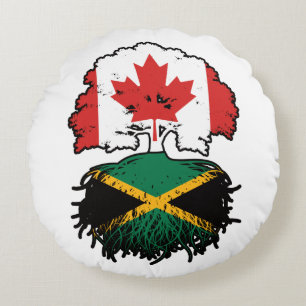 Jamaica Jamaican Canadian Canada Tree Roots Flag Round Cushion