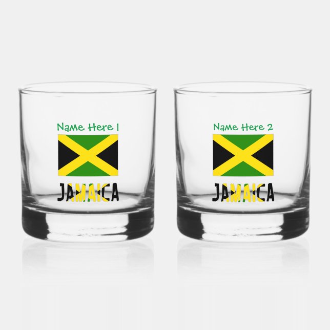 Jamaica Jamaican Flag Green Personalisation  Whiskey Glass (Front)