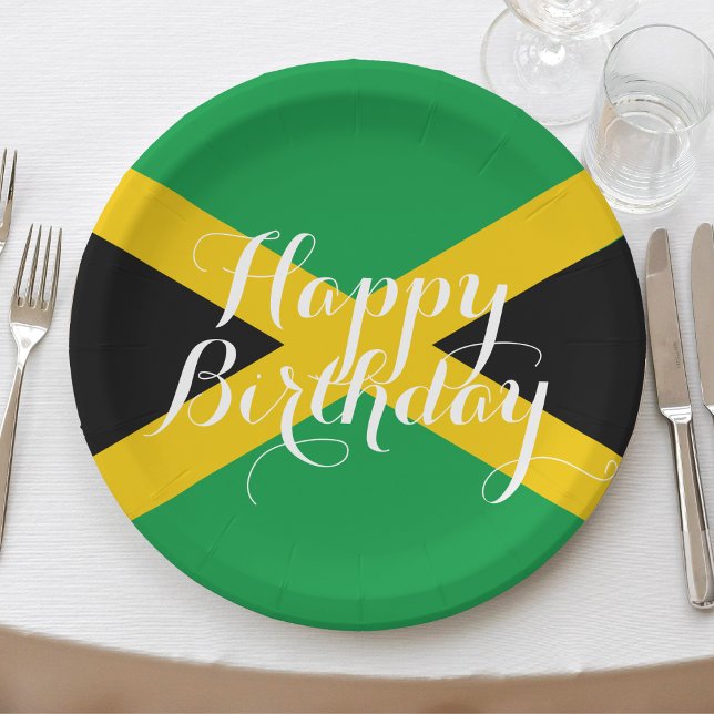 Jamaica Jamaican Flag Happy Birthday Party Paper Plate (jamaica jamaican flag happy birthday paper plates)