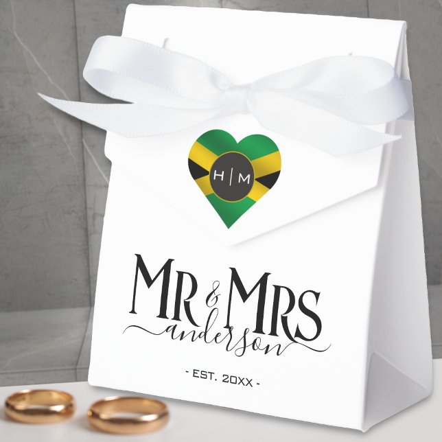 Jamaica Jamaican Flag Heart Cute Newlywed Wedding Favour Box (Jamaica jamaican flag heart monogram mr and mrs white wedding favor box)