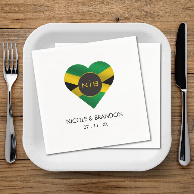 Jamaica Jamaican Flag Heart Monogram Wedding Napkin (Jamaica Jamaican Flag Heart Monogram Wedding Napkins)