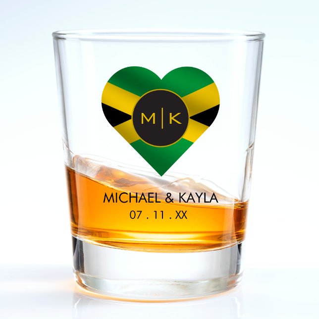 Jamaica Jamaican Flag Heart Monogram Wedding Shot Glass (Jamaica Jamaican Flag Heart Monogram Wedding Shot Glass)