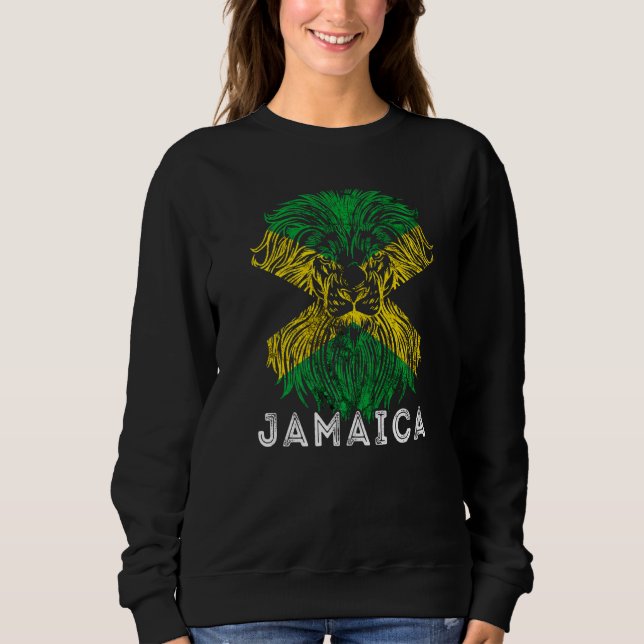 Jamaica Jamaican Flag Lion Head Carribean Pride Ro Sweatshirt (Front)