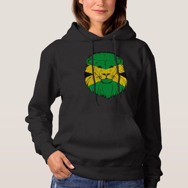 Jamaica Lion Jamaican Flag Caribbean Holiday Regga Hoodie (Front)