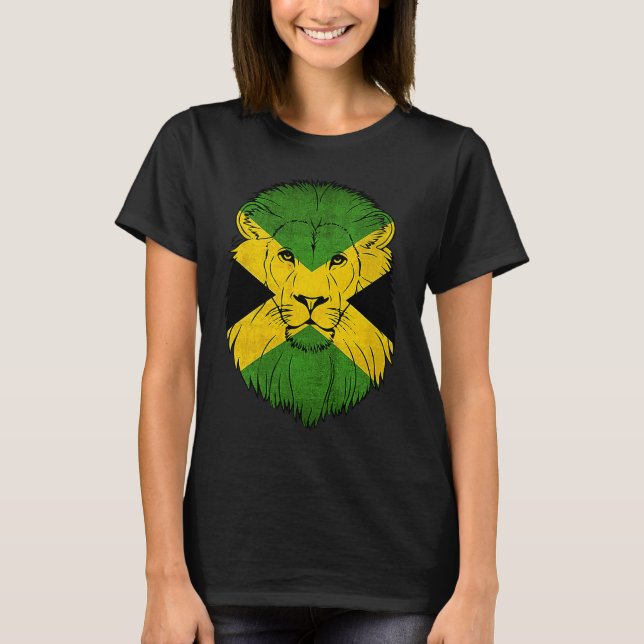 Jamaica Lion Jamaican Flag Caribbean Holiday Regga T-Shirt (Front)