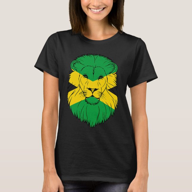 Jamaica Lion Jamaican Flag Caribbean Holiday Regga T-Shirt (Front)