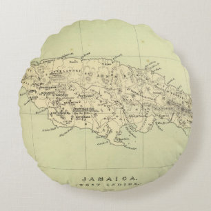 Jamaica Lithographed Map Round Cushion