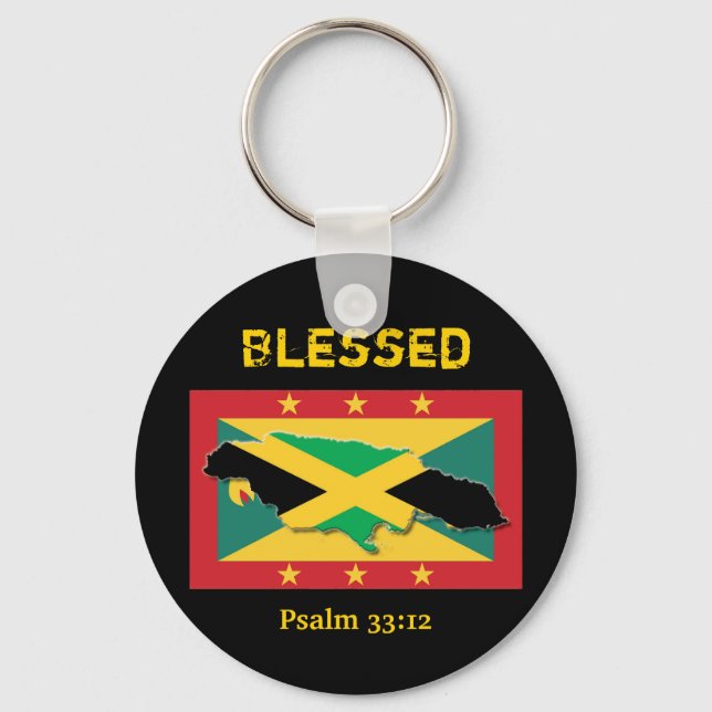 Jamaica Map  | Grenada Flag | BLESSED Customisable Key Ring (Front)
