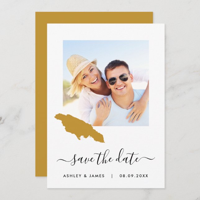 Jamaica Map Photo Wedding Save the Date Card (Front/Back)