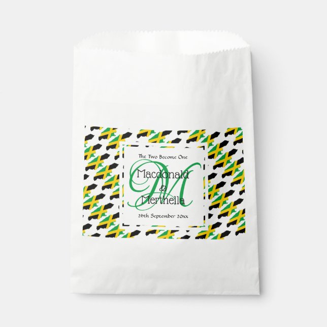JAMAICA Monogram Custom Wedding Celebration Paper Favour Bag (Front)