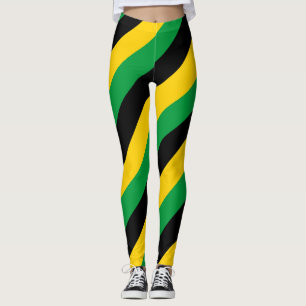 Jamaica National Flag Colours Diagonal Striped Leggings