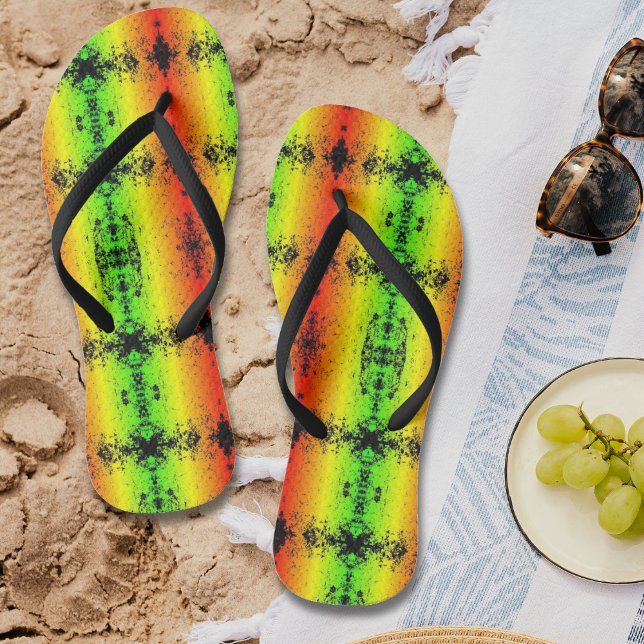 Jamaica Neon Rasta Colours Grunge Distressed Thongs (Jamaica Neon Rasta Colors Grunge Distressed Flip Flops)