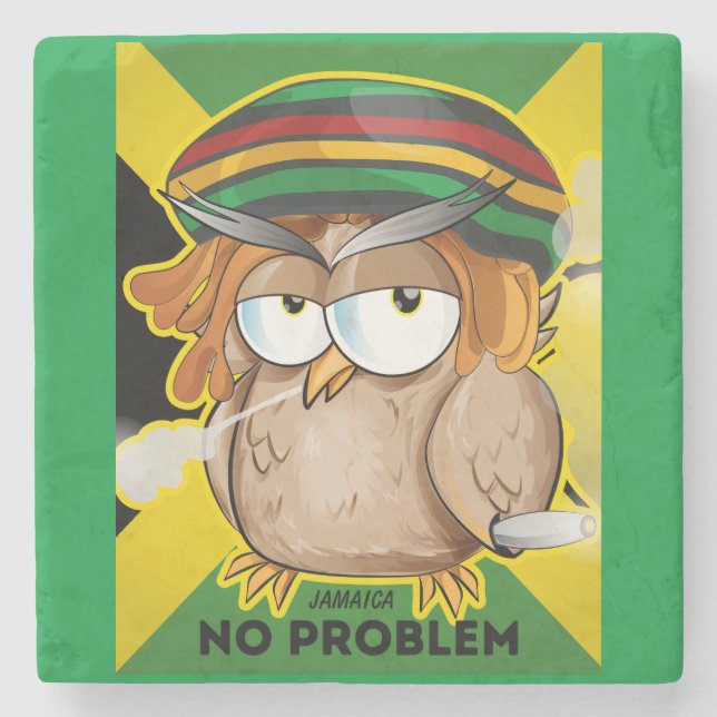 Jamaica No problem Funny Rasta Smoking Owl  Stone Coaster (Front)