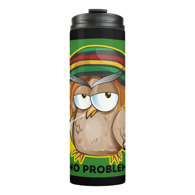 Jamaica No Problem with Funny Smoking Rasta Owl  Thermal Tumbler (Front)