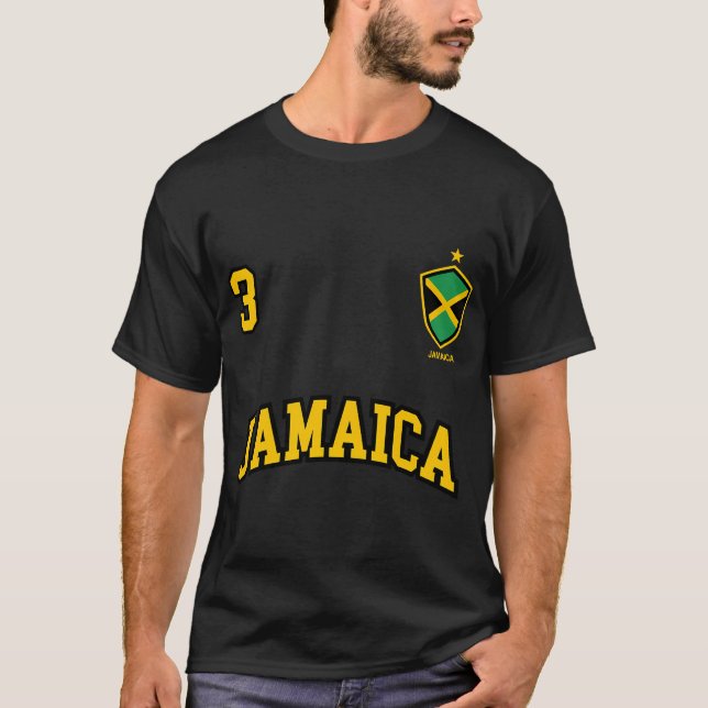 Jamaica Number 3 Soccer Team Sports Jamaican Flag T-Shirt (Front)
